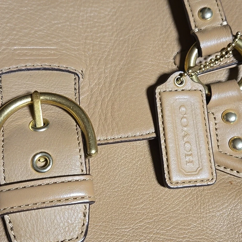 COACH Campbell Leather Eva Flap Satchel Brown Beige